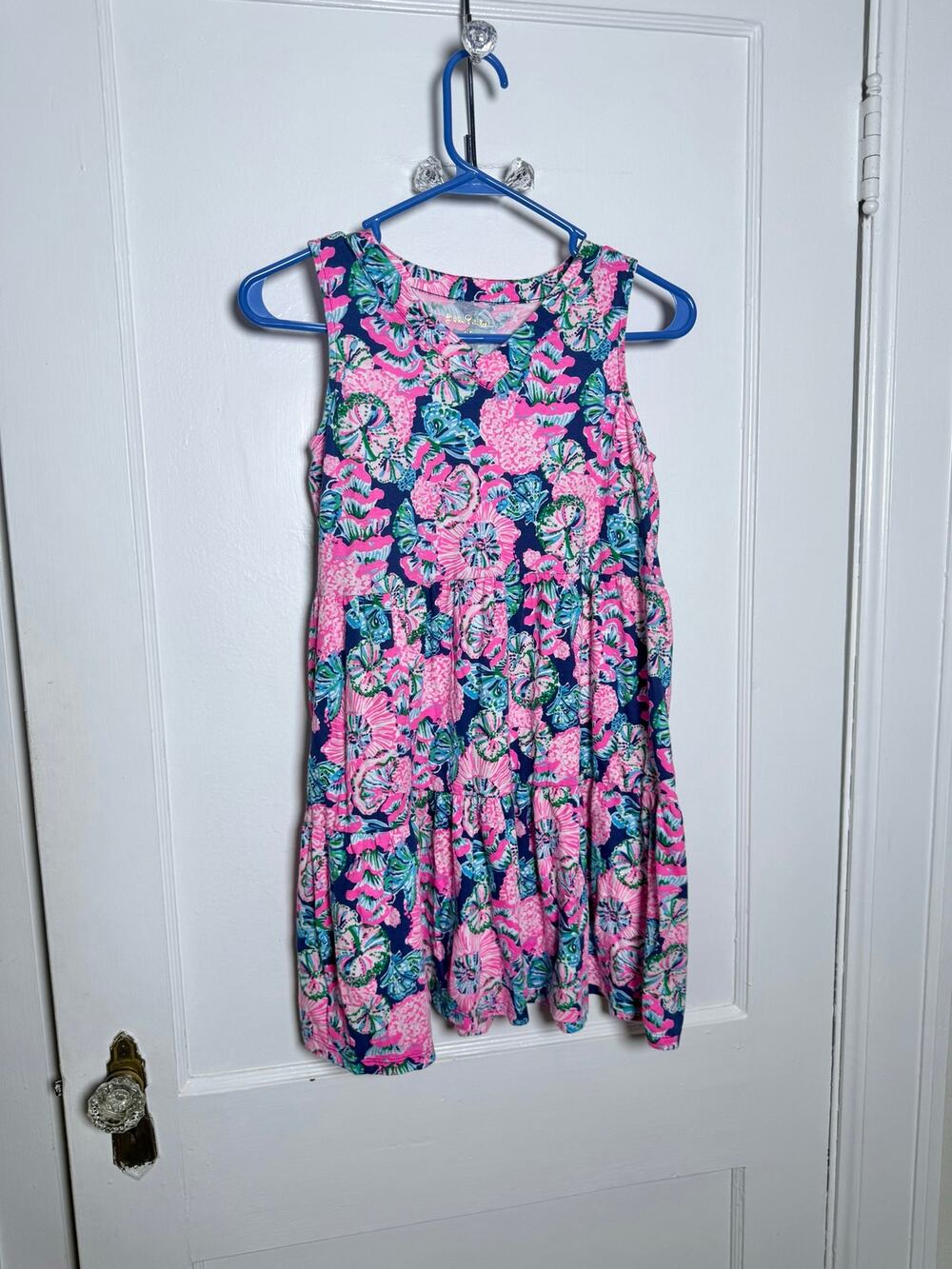 Lilly Pulitzer Girls XL Mini Lorina Dress Oyster Bay Navy Shroom With A View
